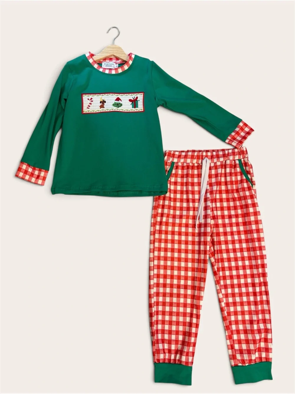 Rylee Faith Fall/Christmas Grinch Shirt & Pants Smocked Pajama Set